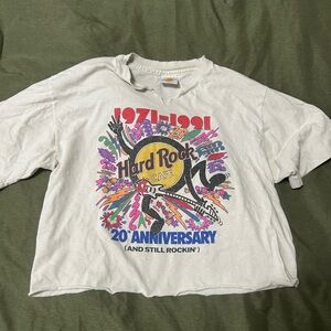RARE Vintage Cropped Hard Rock Cafe 20th Anniversary White Graphic Tee